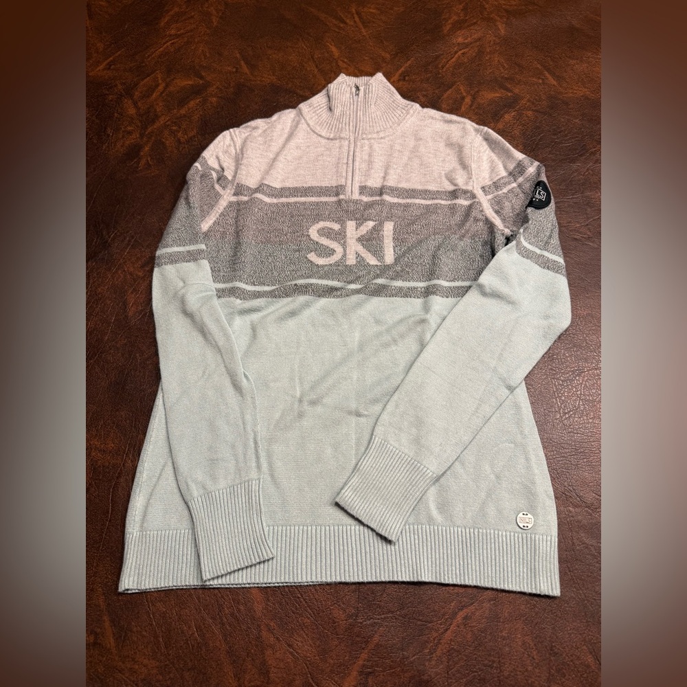 Woman’s. NILS light mint green and grey with SKI 1/4 Zip Sweater
